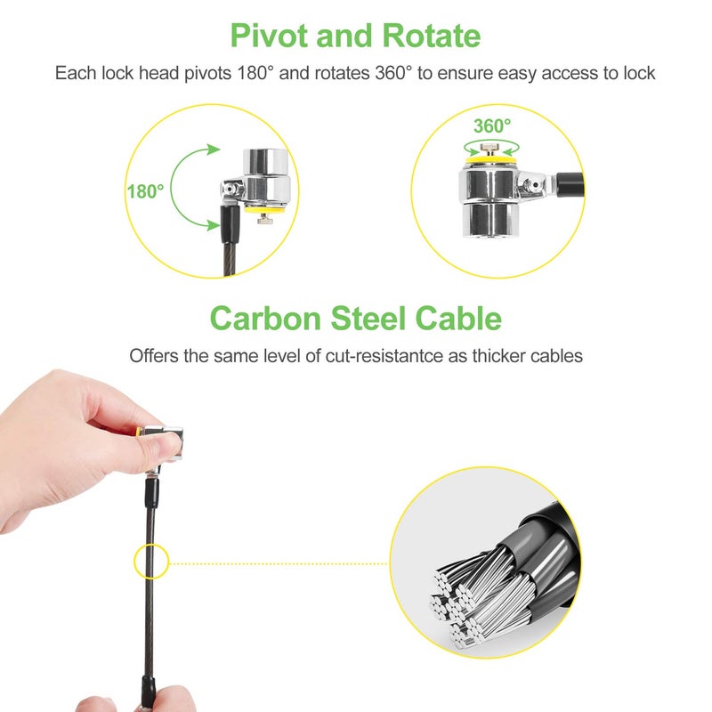 LORADAR Daul Head Twin Cable Lock Lock for Laptopsï¼ŒMonitor 3 Keys 6.7Foot Lock Two Devices at The Same Time - Image 3